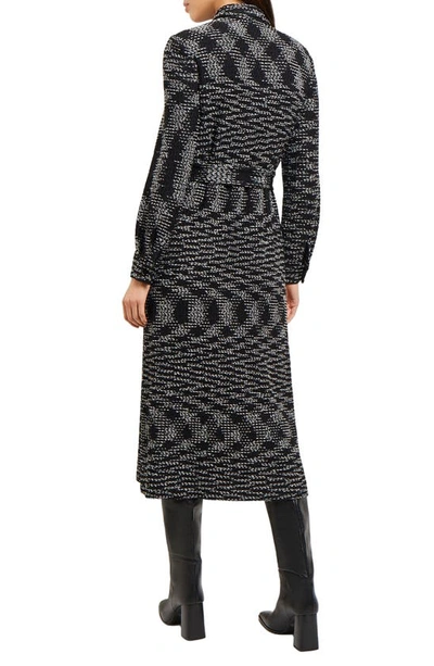 Misook Long Sleeve Tie Belt Tweed Shirtdress In Blk/ Nivory