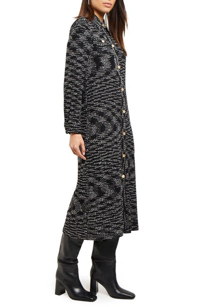 Misook Long Sleeve Tie Belt Tweed Shirtdress In Blk/ Nivory
