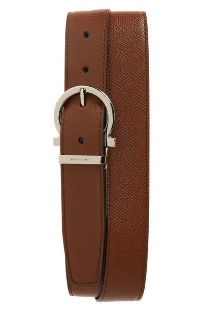 Ferragamo Reversible Leather Belt In Radica Nero