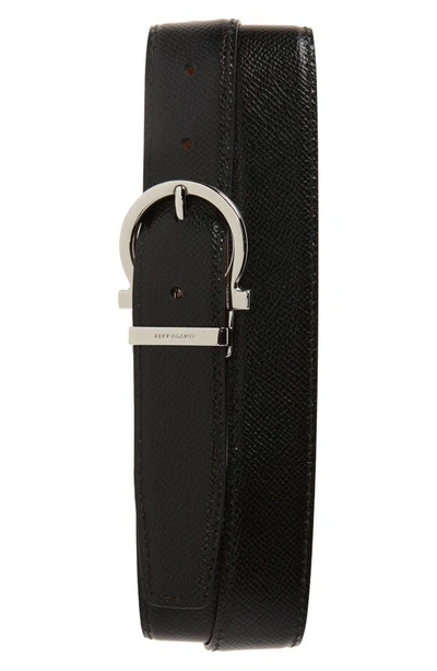 Ferragamo Reversible Leather Belt In Radica Nero