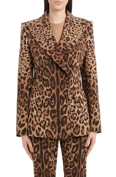 Shop Dolce & Gabbana Leopard Print Double Breasted Stretch Wool Blazer In Light Brown Print