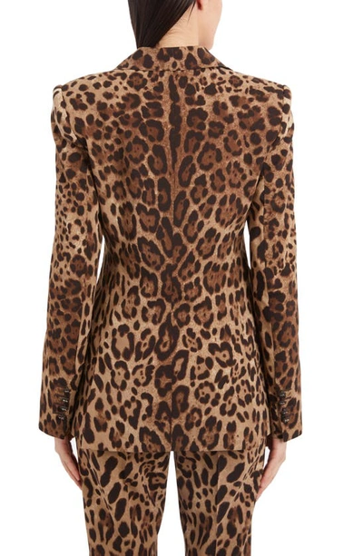 Shop Dolce & Gabbana Leopard Print Double Breasted Stretch Wool Blazer In Light Brown Print