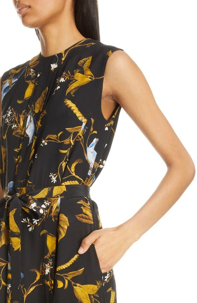 Shop Erdem Floral Print Sleeveless Silk Dress In Cecilia Birds Black