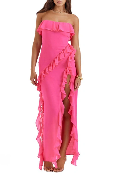 House Of Cb Sarina Ruffle Strapless Maxi Dress In Hot Pink