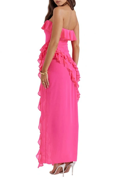 House Of Cb Sarina Ruffle Strapless Maxi Dress In Hot Pink