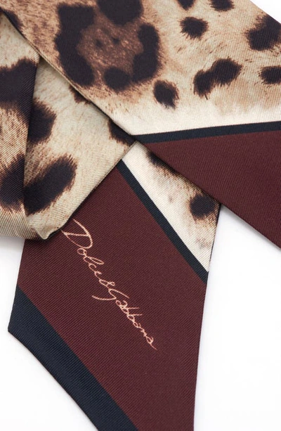Shop Dolce & Gabbana Leo Bordo Animal Print Signature Silk Scarf In Light Brown Print