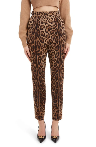 Shop Dolce & Gabbana Dégradé Leopard Print Stretch Wool Ankle Pants In Light Brown Print