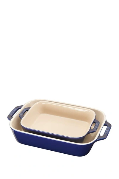 Shop Staub Ceramic 2-piece Rectangular Baking Dish Set In Dark Blue