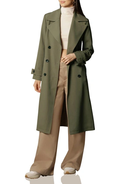 Shop Avec Les Filles Stretch Crepe Double Breasted Trench Coat In Olive Green