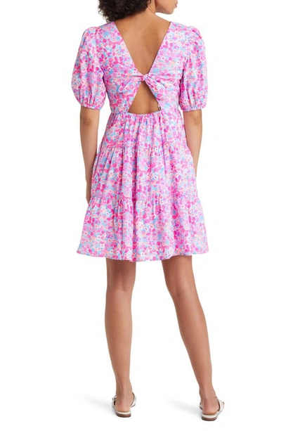 Shop Lilly Pulitzer Nalani Puff Sleeve Tiered Cotton Dress In Aura Pink Baby Bloomer