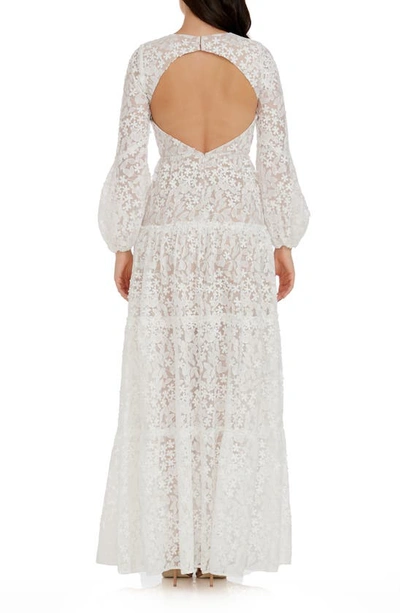 Dress The Population Lyra Semisheer Long Sleeve Gown In White