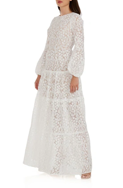 Shop Dress The Population Lyra Semisheer Long Sleeve Gown In White