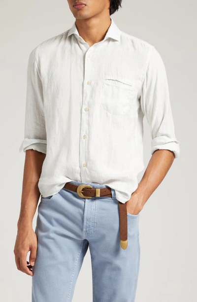 Shop Eleventy Linen Button-up Shirt In Grey