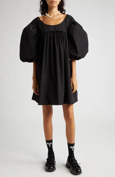 Shop Simone Rocha Scoop Neck Puff Sleeve Minidress In Black