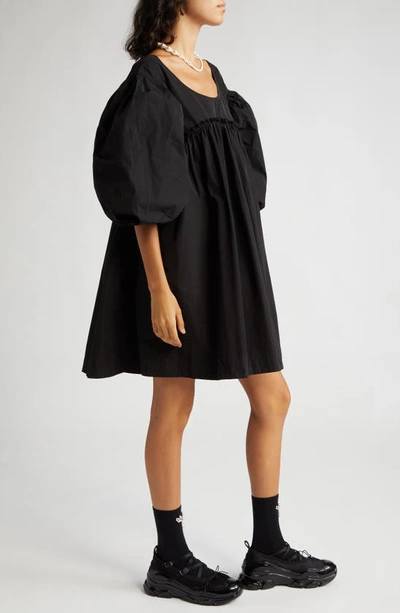 Shop Simone Rocha Scoop Neck Puff Sleeve Minidress In Black