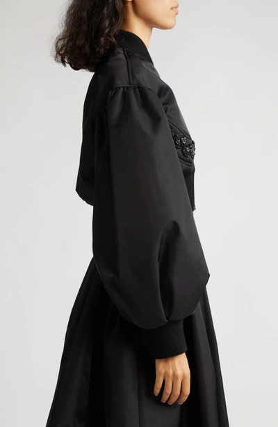 Shop Simone Rocha Crop Bomber Jacket In Black/ Jet