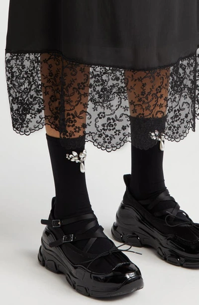 Shop Simone Rocha Lace Trim Midi Slip Skirt In Black