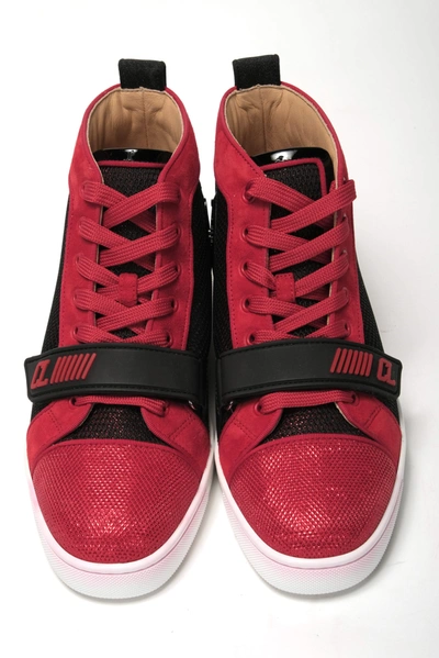 Shop Christian Louboutin Black/loubi Version Louis Orlato Vs Flat Trico Men's Shoes In Red