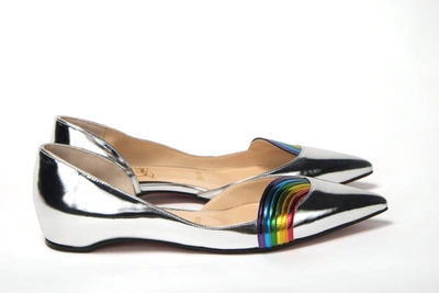 Shop Christian Louboutin Silver Patentleather Flat Point Toe Women's Shoe