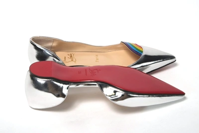 Shop Christian Louboutin Silver Patentleather Flat Point Toe Women's Shoe