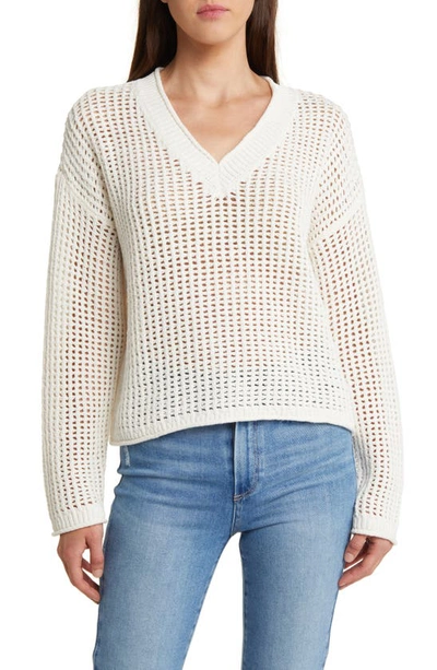 Shop Madewell V-neck Open Stitch Sweater In Bright Ivory