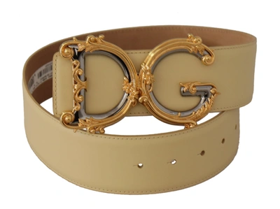 Shop Dolce & Gabbana Beige Leather Engraved Buckle Women's Belt