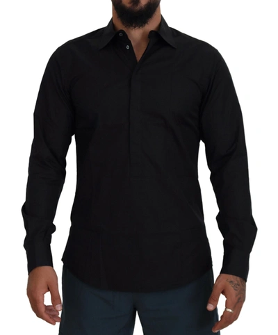 Shop Dolce & Gabbana Black Cotton Long Sleeves Dress Formal Men's Shirt
