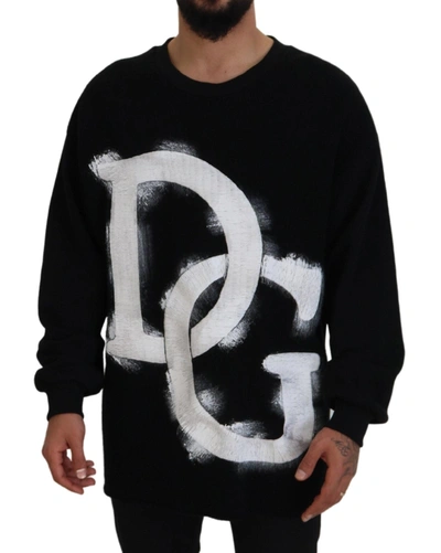Shop Dolce & Gabbana Black Dg Logo Cotton Pullover Men's Sweater