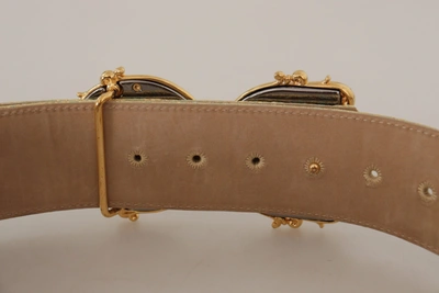 Shop Dolce & Gabbana Engraved Buckle Leather Belt - Green &amp; Women's Gold