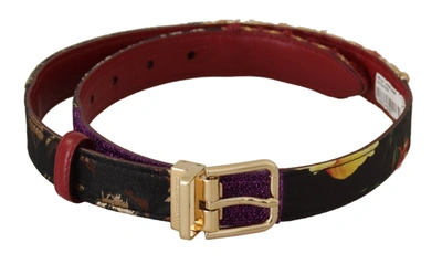 Shop Dolce & Gabbana Multicolor Canvas Leather Belt With Engraved Women's Buckle