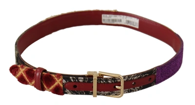 Shop Dolce & Gabbana Multicolor Canvas Leather Belt With Engraved Women's Buckle