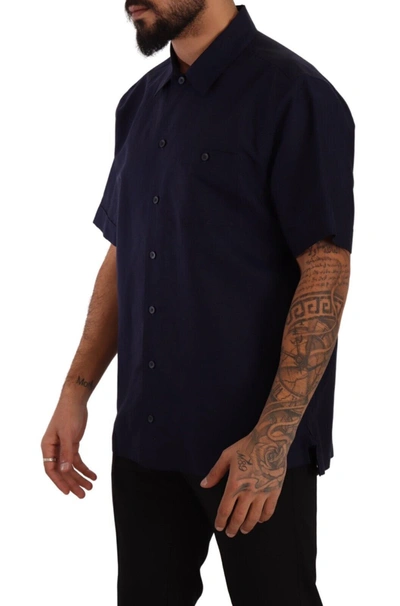 Dolce & Gabbana Navy Blue Button Down Short Sleeves Shirt In Navy Blue