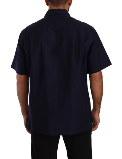 Shop Dolce & Gabbana Elegant Navy Blue Button-down Casual Men's Shirt