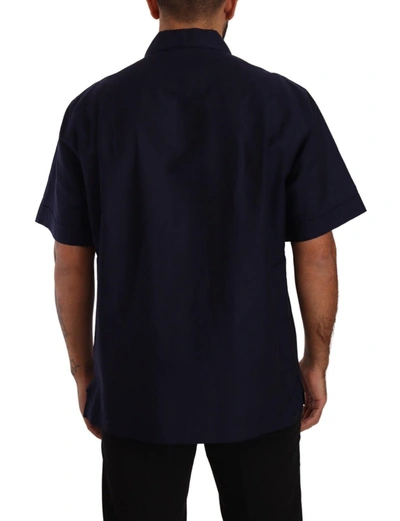 Dolce & Gabbana Navy Blue Button Down Short Sleeves Shirt In Navy Blue