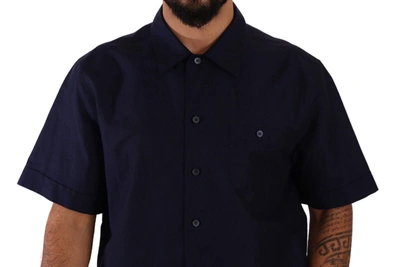 Shop Dolce & Gabbana Elegant Navy Blue Button-down Casual Men's Shirt