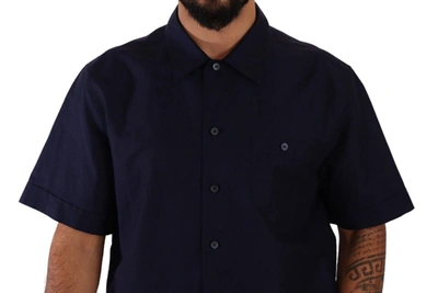 Dolce & Gabbana Navy Blue Button Down Short Sleeves Shirt In Navy Blue