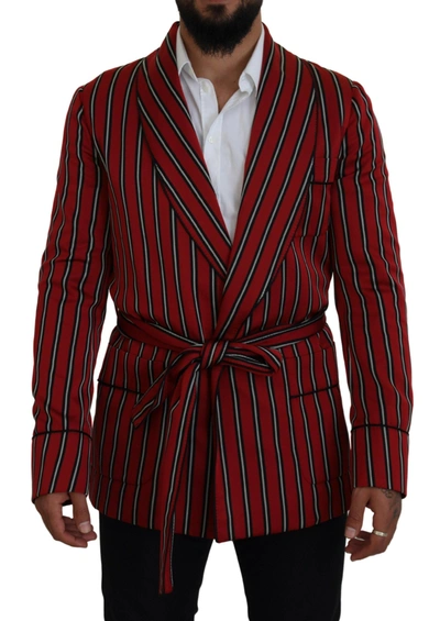 Shop Dolce & Gabbana Red Striped Martini Printed Lining Men's Robe