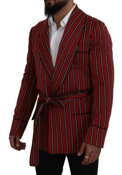 Shop Dolce & Gabbana Red Striped Martini Printed Lining Men's Robe