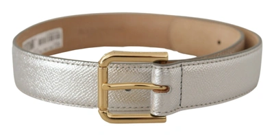 Shop Dolce & Gabbana Elegant Silver Leather Belt With Engraved Women's Buckle
