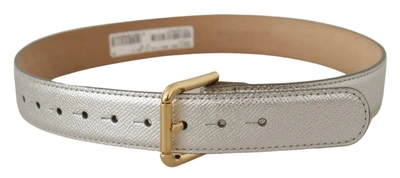 Shop Dolce & Gabbana Elegant Silver Leather Belt With Engraved Women's Buckle