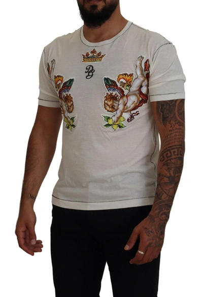 Shop Dolce & Gabbana White Printed Short Sleeves Men Men's T-shirt