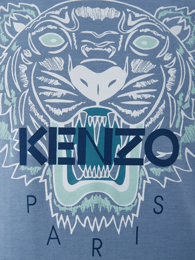 Shop Kenzo Blue Cotton T-shirt With Tiger Print And Front Men's Logo