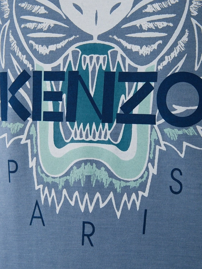 Shop Kenzo Blue Cotton T-shirt With Tiger Print And Front Men's Logo