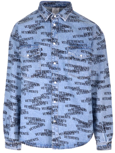 Shop Vetements Logo Denim Shirt In Light Blue