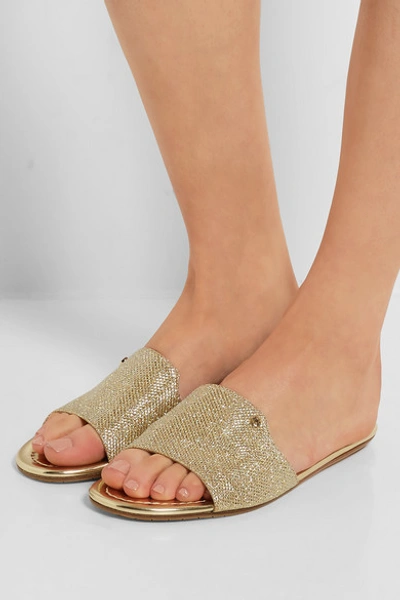 Shop Jimmy Choo Nanda Glittered Canvas Slides