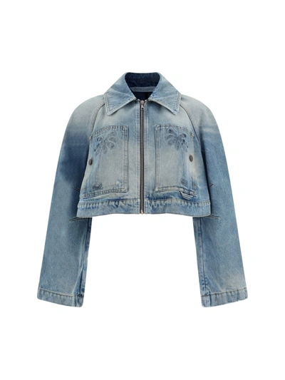 Shop Palm Angels Denim Paris Jacket In Light Blue