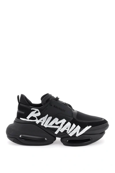 Shop Balmain B-bold Low Top Sneakers In Noir/argent