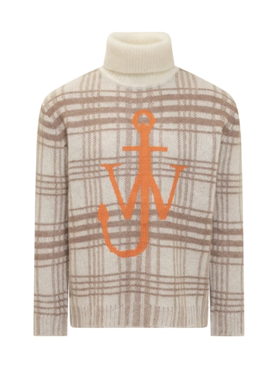 Shop Jw Anderson J.w. Anderson Tartan Turtleneck Sweater In Off White/brown