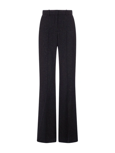Shop Balmain Hw Lurex Striped Straight Pants In Ead Noir Or