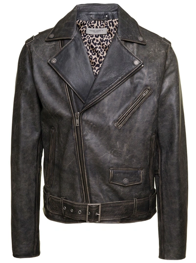 Shop Golden Goose Golden Ms Chiodo Jacket Distressed Bull Leather In Black
